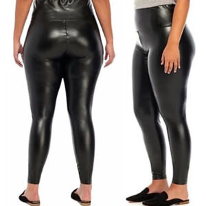 Fourteenth Place Faux Leather Leggings Womens Plus 1X Black Pull On High Rise